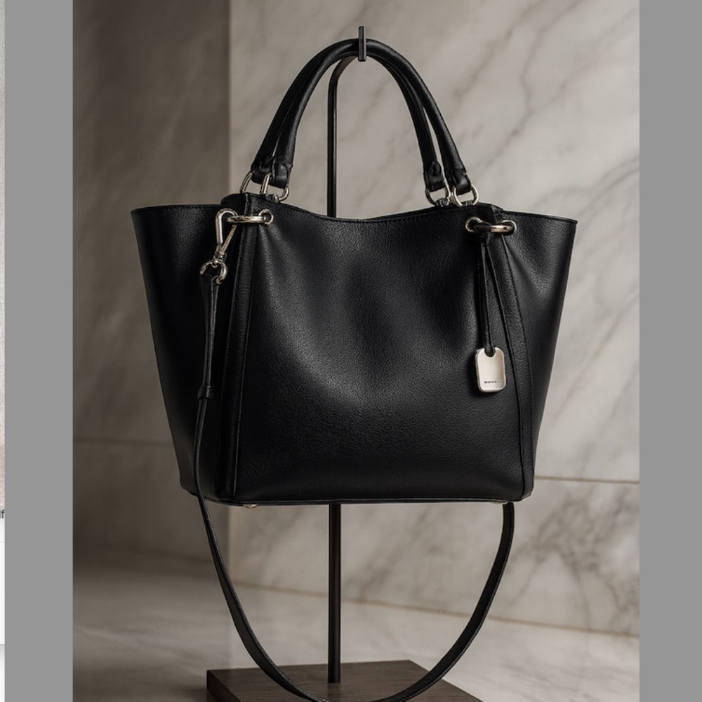 NEW FURLA Zaffiro Black Saffiano Leather Convertible Tote Bag - AUTHENTIC FURLA - Picture 1 of 16